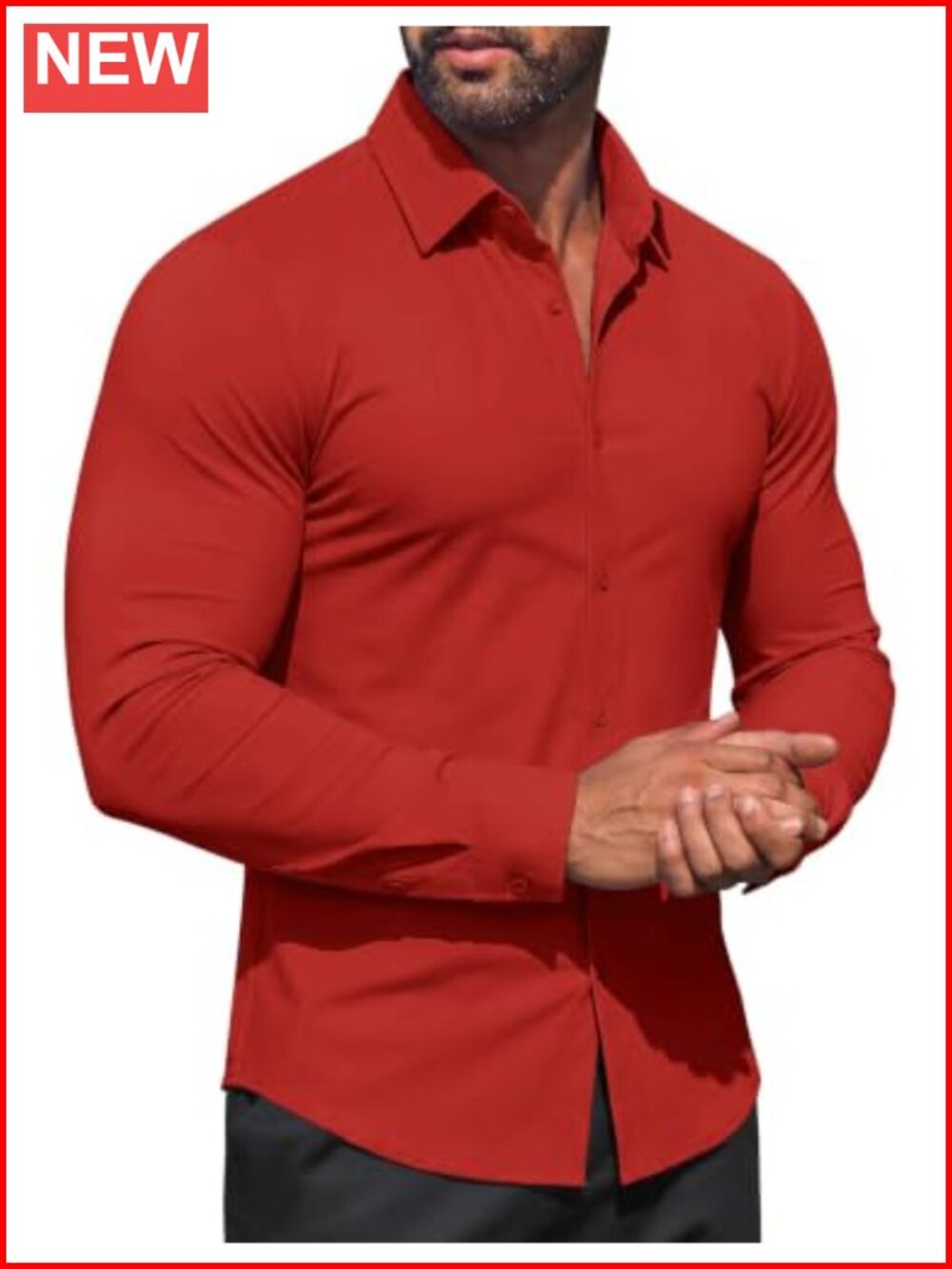 Men's 4-Way Stretch Long Sleeve Button Down Dress Shirt Muscle Fit